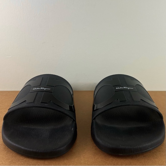 SALVATORE FERRAGAMO BLACK SLIDE SANDALS - Picture 11 of 13